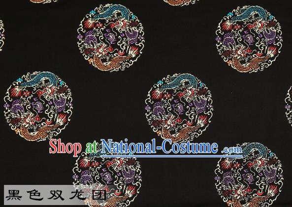 Chinese Traditional Black Satin Classical Dragons Pattern Design Brocade Fabric Tang Suit Material Drapery