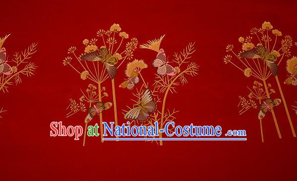 Chinese Traditional Cushion Red Satin Classical Butterfly Pattern Design Brocade Fabric Material Drapery