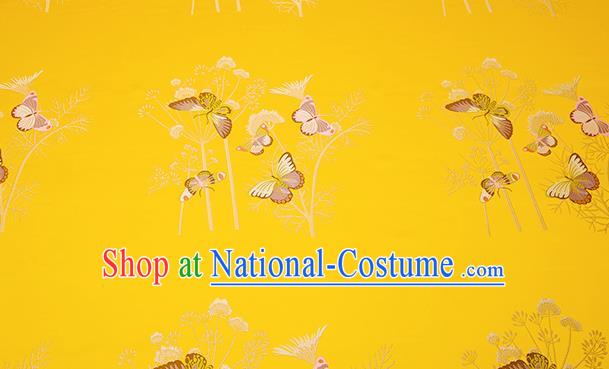 Chinese Traditional Cushion Yellow Satin Classical Butterfly Pattern Design Brocade Fabric Material Drapery