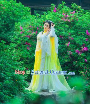 Traditional Chinese Cosplay Princess Yellow Hanfu Dress Ancient Peri Embroidered Costumes for Women