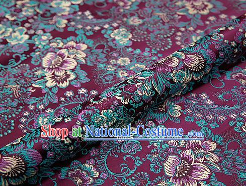 Amaranth Brocade Chinese Traditional Garment Fabric Classical Peony Pattern Design Satin Cushion Material Drapery