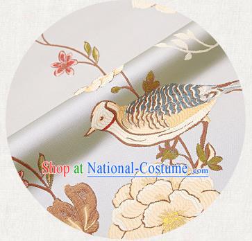 Embroidery Birds Light Blue Brocade Chinese Traditional Garment Fabric Satin Cushion Material Drapery