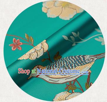 Embroidery Birds Green Brocade Chinese Traditional Garment Fabric Satin Cushion Material Drapery