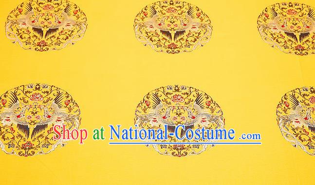 Top Grade Phoenix Pattern Yellow Brocade Chinese Traditional Garment Fabric Cushion Satin Material Drapery