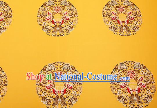 Top Grade Double Fishes Pattern Yellow Brocade Chinese Traditional Garment Fabric Cushion Satin Material Drapery