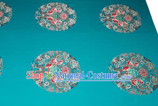 Top Grade Double Fishes Pattern Green Brocade Chinese Traditional Garment Fabric Cushion Satin Material Drapery