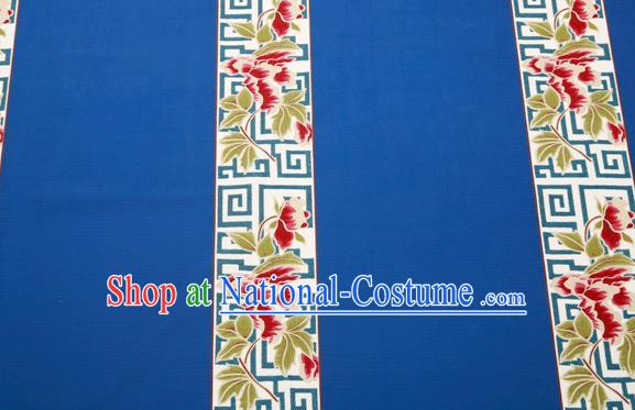 Top Grade Classical Peony Pattern Blue Brocade Chinese Traditional Garment Fabric Cushion Satin Material Drapery