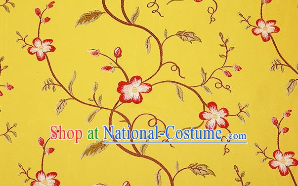 Top Grade Classical Cirrus Flowers Pattern Yellow Brocade Chinese Traditional Garment Fabric Cushion Satin Material Drapery