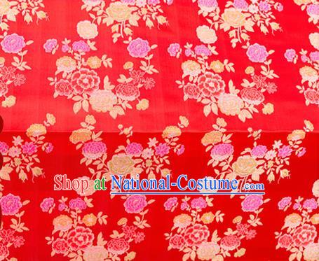 Top Grade Classical Peony Pattern Red Brocade Chinese Traditional Garment Fabric Qipao Dress Satin Material Drapery