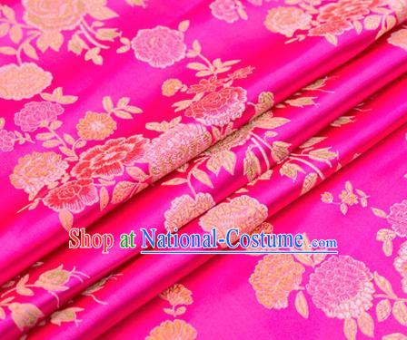 Top Grade Classical Peony Pattern Rosy Brocade Chinese Traditional Garment Fabric Qipao Dress Satin Material Drapery