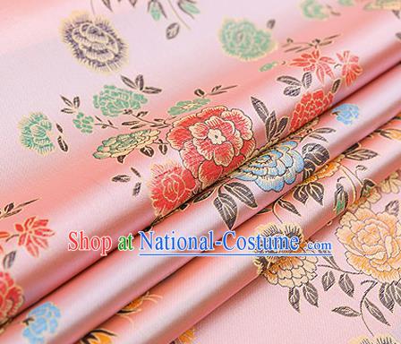 Top Grade Classical Peony Pattern Pink Brocade Chinese Traditional Garment Fabric Qipao Dress Satin Material Drapery