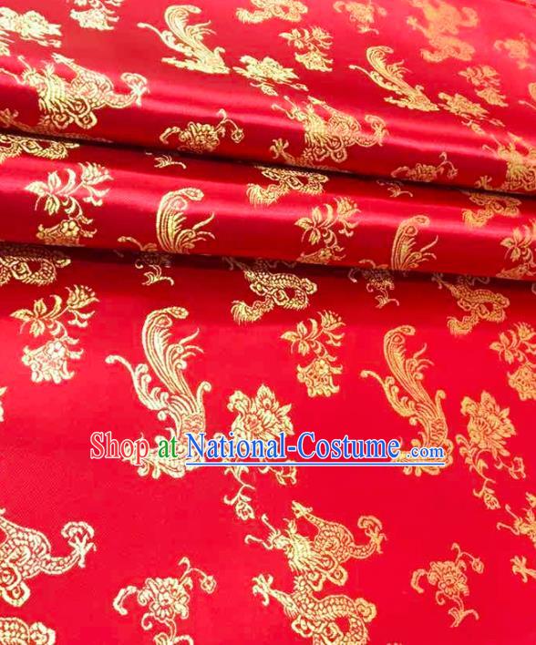 Top Grade Classical Phoenix Peony Pattern Red Brocade Chinese Traditional Garment Fabric Qipao Dress Satin Material Drapery