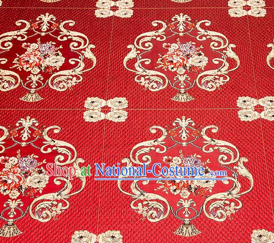 Top Grade Classical Fleur Bouquet Pattern Red Brocade Chinese Traditional Garment Fabric Cushion Satin Material Drapery