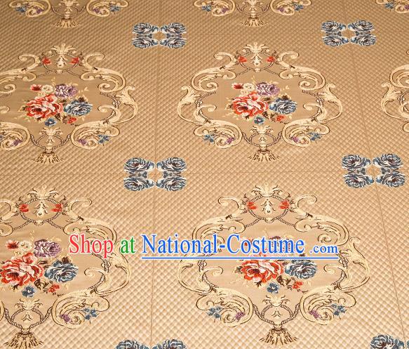 Top Grade Classical Fleur Bouquet Pattern Golden Brocade Chinese Traditional Garment Fabric Cushion Satin Material Drapery