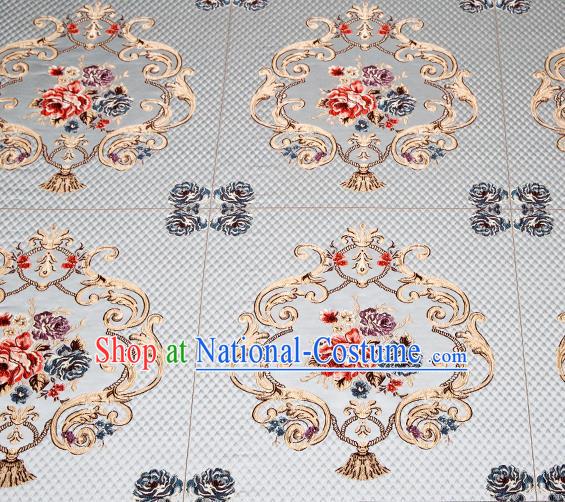 Top Grade Classical Fleur Bouquet Pattern Blue Brocade Chinese Traditional Garment Fabric Cushion Satin Material Drapery