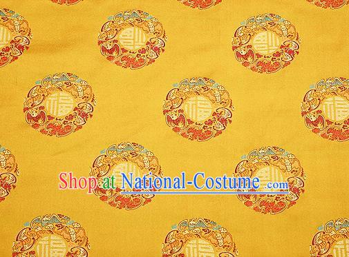 Top Grade Classical Fu Character Pattern Yellow Brocade Chinese Traditional Garment Fabric Qipao Satin Material Drapery