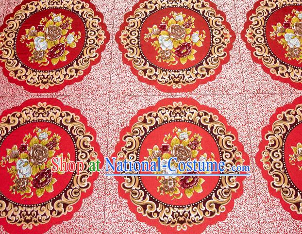 Top Grade Classical Flowers Pattern Red Brocade Chinese Traditional Garment Fabric Cushion Satin Material Drapery