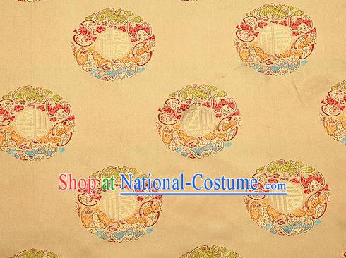 Top Grade Classical Fu Character Pattern Light Golden Brocade Chinese Traditional Garment Fabric Qipao Satin Material Drapery