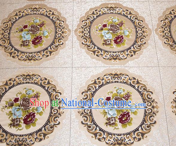 Top Grade Classical Flowers Pattern Khaki Brocade Chinese Traditional Garment Fabric Cushion Satin Material Drapery