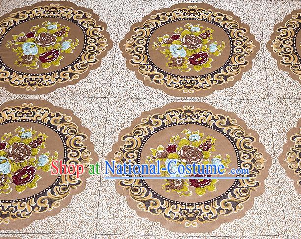 Top Grade Classical Flowers Pattern Brown Brocade Chinese Traditional Garment Fabric Cushion Satin Material Drapery