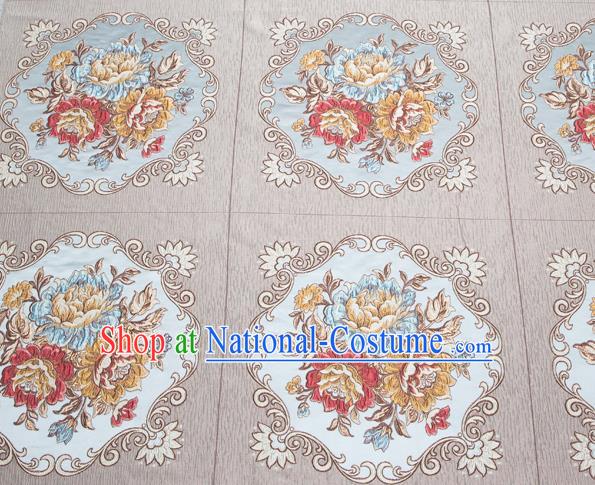 Top Grade Classical Flowers Pattern Grey Brocade Chinese Traditional Garment Fabric Cushion Satin Material Drapery