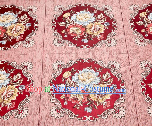 Top Grade Classical Flowers Pattern Wine Red Brocade Chinese Traditional Garment Fabric Cushion Satin Material Drapery