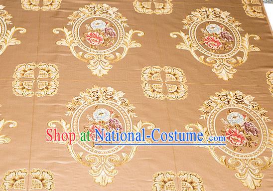 Top Grade Classical Flocked Peony Pattern Bronze Brocade Chinese Traditional Garment Fabric Cushion Satin Material Drapery