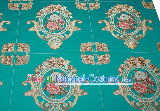 Top Grade Classical Flocked Peony Pattern Green Brocade Chinese Traditional Garment Fabric Cushion Satin Material Drapery