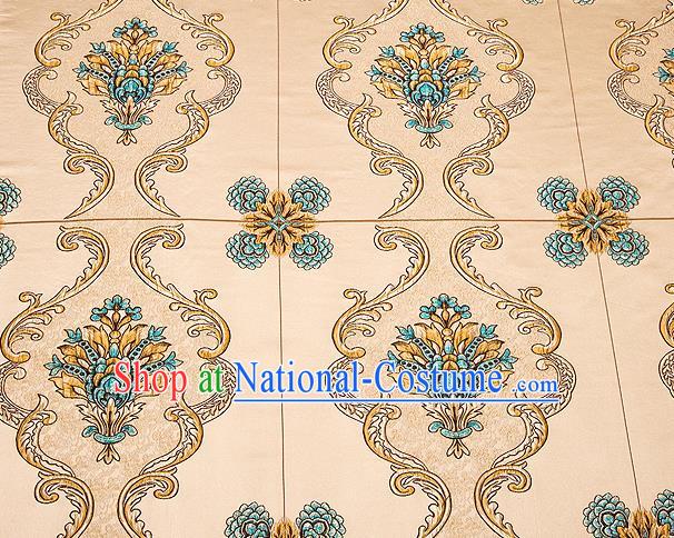 Top Grade Classical Flowers Pattern Golden Brocade Chinese Traditional Garment Fabric Cushion Satin Material Drapery