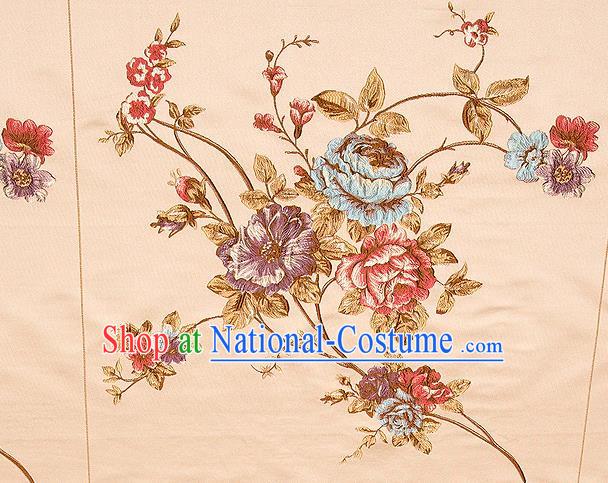 Top Grade Classical Embroidery Flowers Pattern Khaki Brocade Chinese Traditional Garment Fabric Cushion Satin Material Drapery