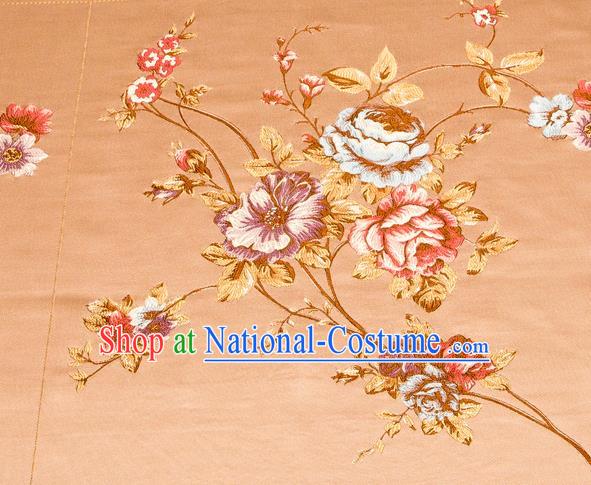 Top Grade Classical Embroidery Flowers Pattern Bronze Brocade Chinese Traditional Garment Fabric Cushion Satin Material Drapery