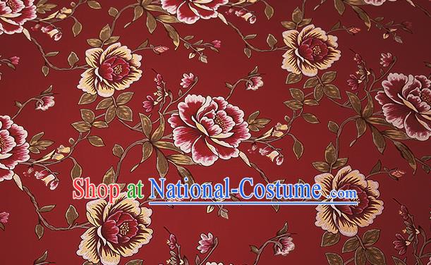 Top Grade Classical Peony Pattern Red Brocade Chinese Traditional Garment Fabric Cushion Satin Material Drapery