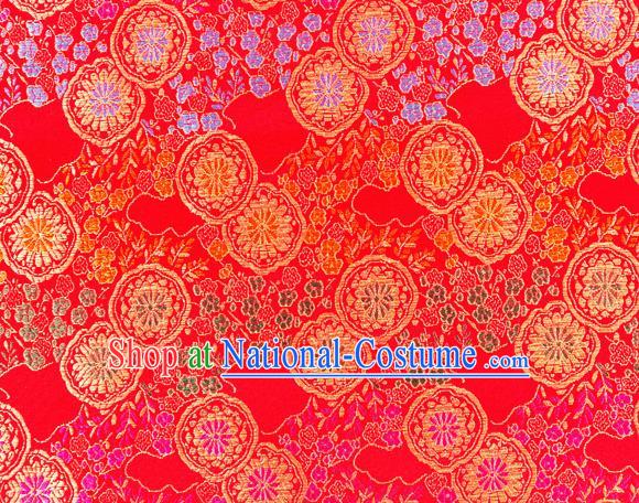 Top Grade Classical Copper Flower Pattern Red Nanjing Brocade Chinese Traditional Garment Fabric Tang Suit Satin Material Drapery