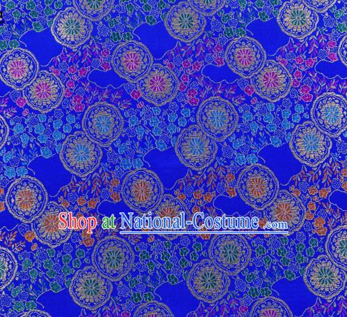 Top Grade Classical Copper Flower Pattern Royalblue Nanjing Brocade Chinese Traditional Garment Fabric Tang Suit Satin Material Drapery