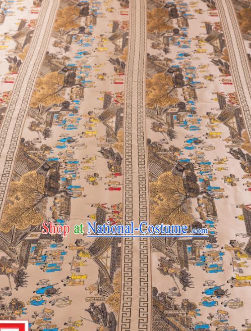 Top Grade Classical Riverside Scene at Qingming Festival Pattern Silk Brocade Chinese Traditional Garment Fabric Cushion Satin Material Drapery