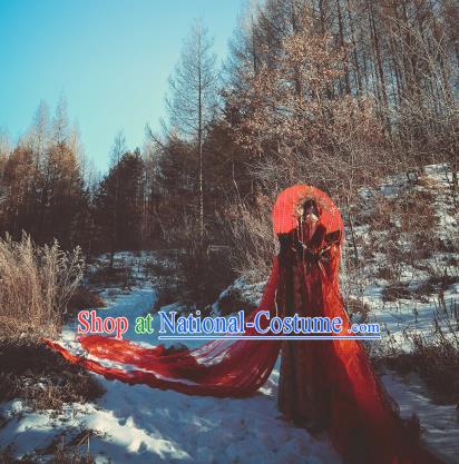 Chinese Ancient Cosplay Wedding Costumes Traditional Han Dynasty Prince Red Clothing and Headpiece for Men