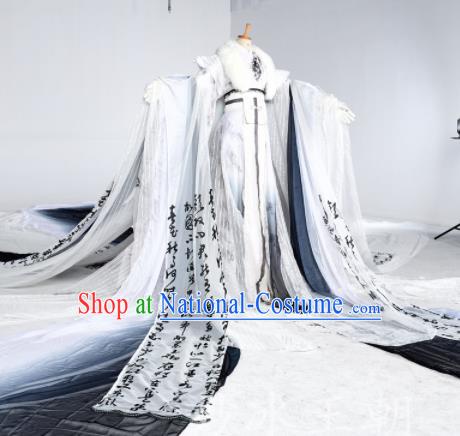 Chinese Ancient Cosplay Swordsman White Costumes Traditional Han Dynasty Nobility Childe Clothing for Men