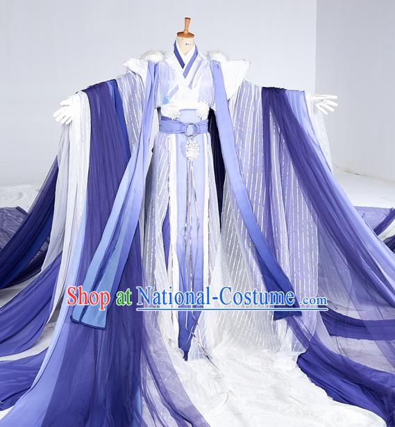 Chinese Ancient Cosplay Swordsman Purple Costumes Traditional Han Dynasty Nobility Childe Clothing for Men