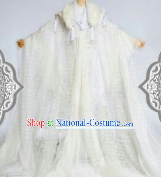 Chinese Ancient Cosplay Swordsman White Costumes Traditional Royal Highness Clothing for Men