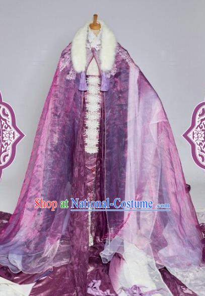 Chinese Ancient Swordswoman Purple Costumes Traditional Cosplay Peri Princess Embroidered Hanfu Dress for Women