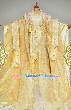 Chinese Ancient Imperial Consort Golden Costumes Traditional Cosplay Peri Embroidered Hanfu Dress for Women