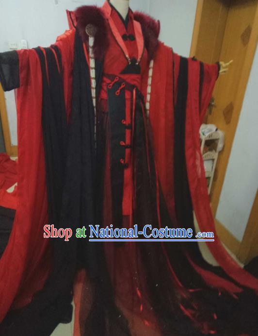 Chinese Ancient Cosplay Swordsman Red Costumes Traditional Han Dynasty Nobility Childe Clothing for Men