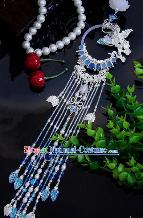 Chinese Traditional Handmade Palace Crane Waist Accessories Tassel Jade Pendant for Men