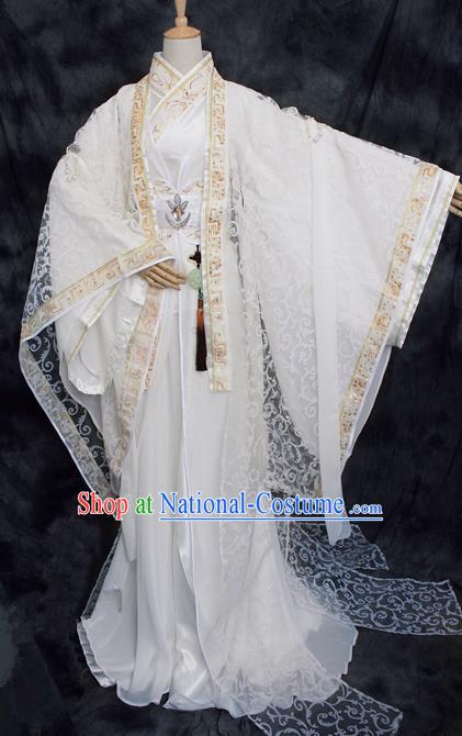 Chinese Ancient Cosplay Swordsman Costumes Traditional Prince White Hanfu Clothing for Men