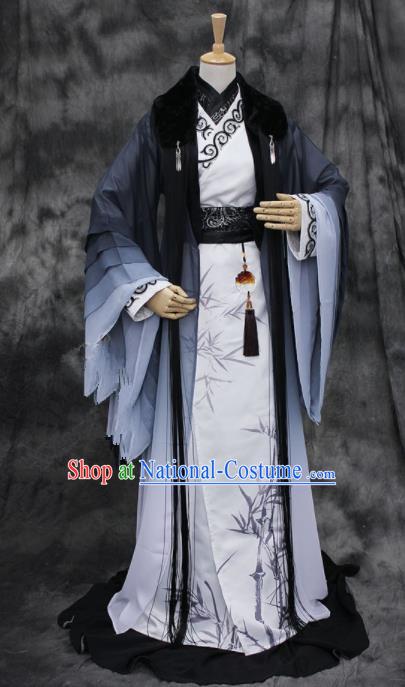 Chinese Ancient Cosplay Swordsman Printing Bamboo Costumes Traditional Prince Hanfu Clothing for Men