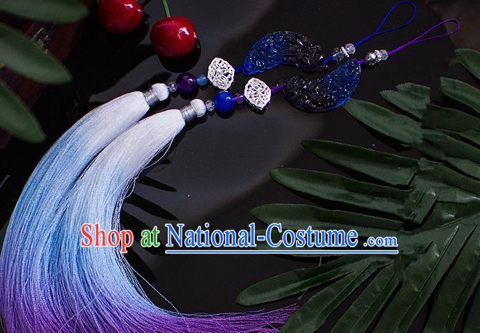 Chinese Traditional Handmade Palace Waist Accessories Tassel Blue Jade Pendant for Men