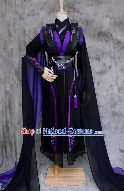 Chinese Ancient Cosplay Swordsman Black Costumes Traditional Nobility Childe Hanfu Clothing for Men