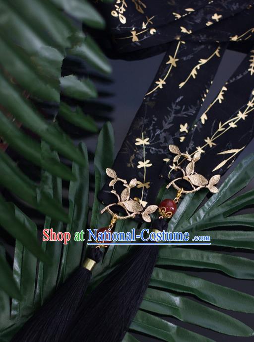 Top Grade Chinese Handmade Black Silk Headband Ancient Hanfu Hair Accessories for Women