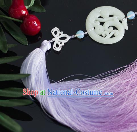 Chinese Traditional Handmade Purple Tassel Waist Accessories Palace Dragon Jade Pendant for Men