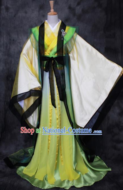 Asian Chinese Ancient Prince Yellow Costumes Traditional Cosplay Nobility Childe Hanfu Clothing for Men